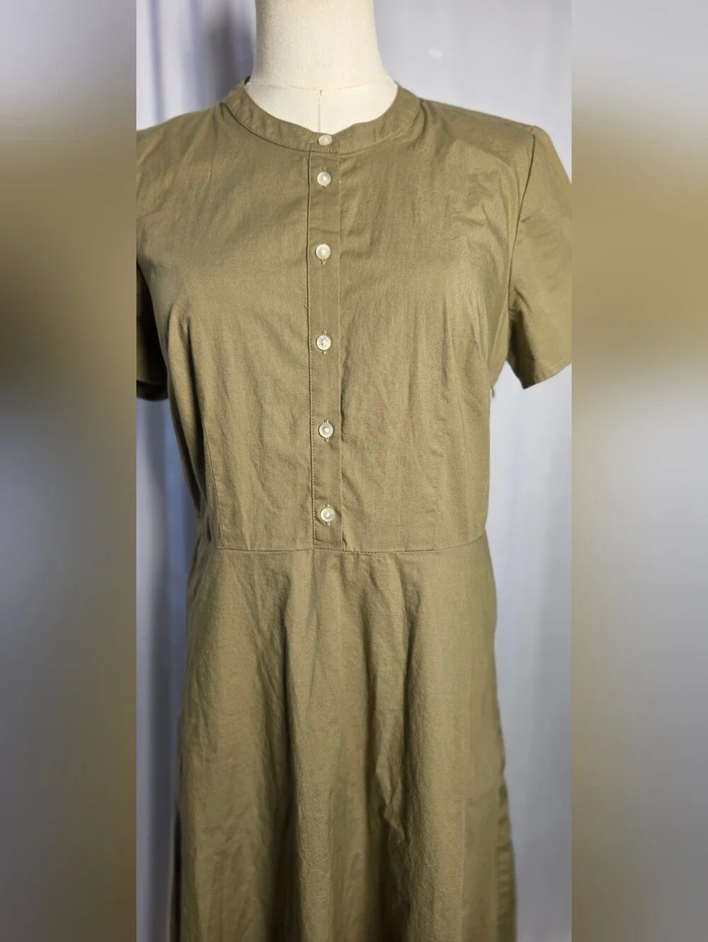 J. Crew Olive Button-Front Midi Dress